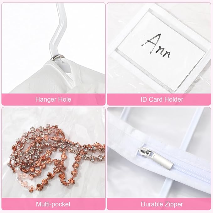 6 Pcs 24'' x 50'' Clear PVC Garment Bag Dance Costume Competition Bag with Rack Zippers Pockets Hanging Garment Covers Costume Organizer Costume Carrier for Adults Kids(Transparent White) - Image 3