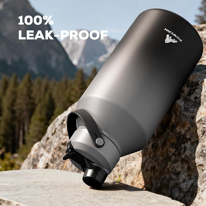 POWCAN 64 oz Insulated Water Bottle with 2-in-1 Straw and Spout Lid, Keep Cold 48H, Leakproof, Carrier Bag, Stainless Steel Sport Water Bottle for Men, Fitness, Outdoors, Gym and Travel (Obsidian) - Image 7
