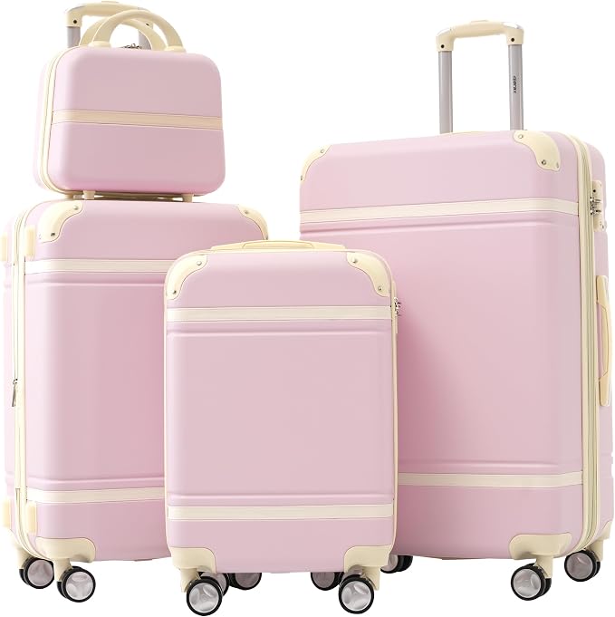 Merax Luggage Set 3 Piece Suitcase Set with Cosmetic Case Expandable Spinner Wheels Vintage Luggage Sets(Light Pink,20"+24"+28") by Merax