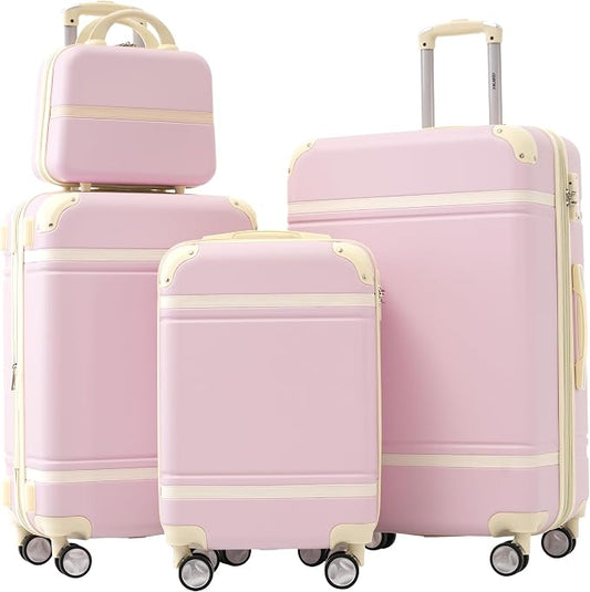 Merax Luggage Set 3 Piece Suitcase Set with Cosmetic Case Expandable Spinner Wheels Vintage Luggage Sets(Light Pink,20"+24"+28") by Merax