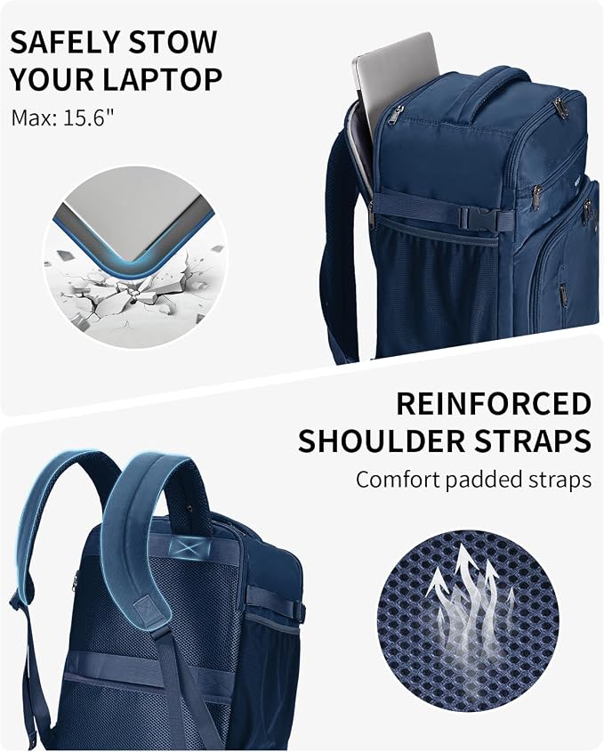 ECOHUB Travel Backpack for Men, 18x14x8 Frontier Airlines Personal Item Bag with Clear Toiletry Bag, Laptop Carry on Backpack with USB Port, Airline Approved Under Seat 14 Pockets 30L, Blue - Image 7