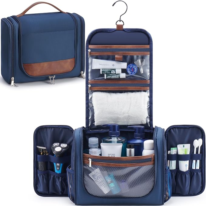 Ralnitote Large Hanging Toiletry Bag for Men, Travel Bathroom Bag with Hook, Hygiene Bag Organizer for Shower, Shaving & Grooming Essentials, Navy by Ralnitote