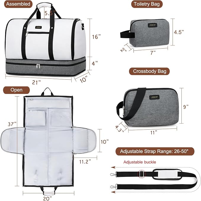 Garment Duffle Bag for Travel - Convertible Carry on Garments Duffel Bags Travel Bag for Women Men Large Weekender Bag with Shoes Compartment 3 in 1 Hanging Clothes Suit Dress Bag 3pcs Set - Image 7