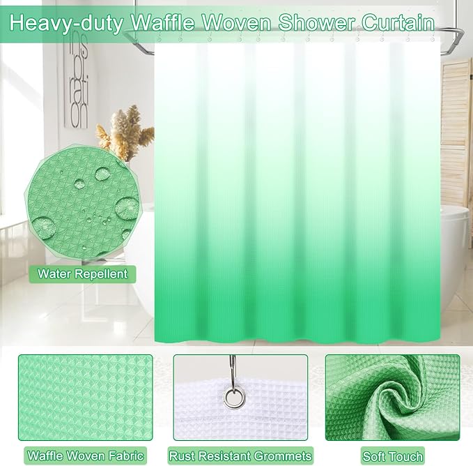 32PCS Green Bathroom Accessories Set with Shower Curtain,Rugs,Trash Can,3PCS Lotion Soap Dispenser, Toothbrush Holder, Soap Dish,Tumbler Cup,6PCS Wood Tags Bath Accessories with Tray for Bathroom - Image 3
