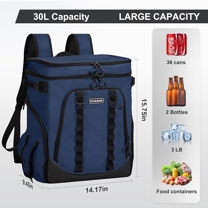 Beach Cooler Backpack for Men 36cans Insulated Backpack Cooler Lunch Bag for Women Camping Hiking Picnic Travel for 18 Hours Cooling 30L - Image 2