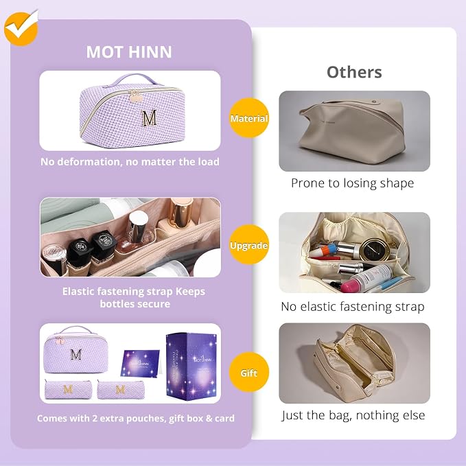 Personalized Gift Travel Makeup Bag: Initial Makeup Organizer Bag for Women | 3-in-1 Custom Make up Bag Set - Vegan Leather Travel Cosmetic Bag - Luxury Gift for Women – Birthday, Anniversary, Graduation - Image 2
