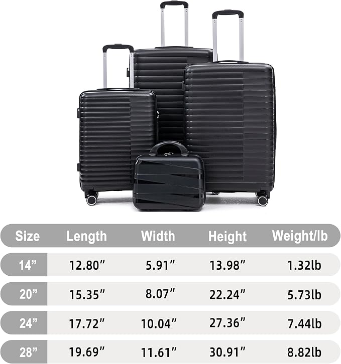 Hardshell Luggage Sets, Lightweight Stripes Suitcases with Spinner Wheels, Black-PP - Image 8