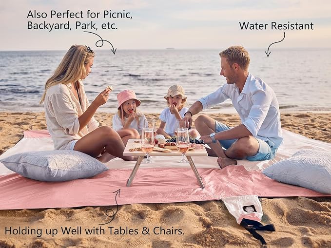 WEKAPO Beach Blanket Sandproof Waterproof, Extra Large Beach Mat, Oversized & Compact Sand Free, Quick Drying Beach Essentials for Vacation, Cruise, Picnic & Camping with Stakes - Image 4