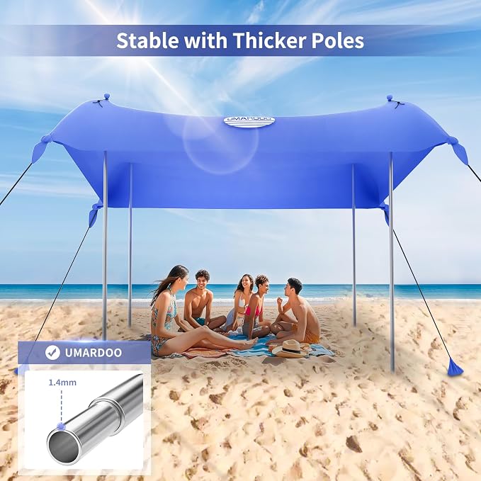 UMARDOO Family Beach Tent Canopy Sun Shade Portable 10×10FT, Large Wind Resistance Beach Sun Shelter Easy Setup with Packable Carry Bag for Outdoor Travel UPF 50+ (Blue) - Image 4