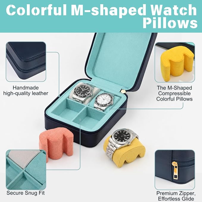 4-Slot Leather Watch Roll Travel Case with Velvet Interior | Multiple Watch Capacity,Premium Hexagon Leather,Velvet M-Shaped Cushions,Secure Snap Closure,Storage Organizer - Image 5
