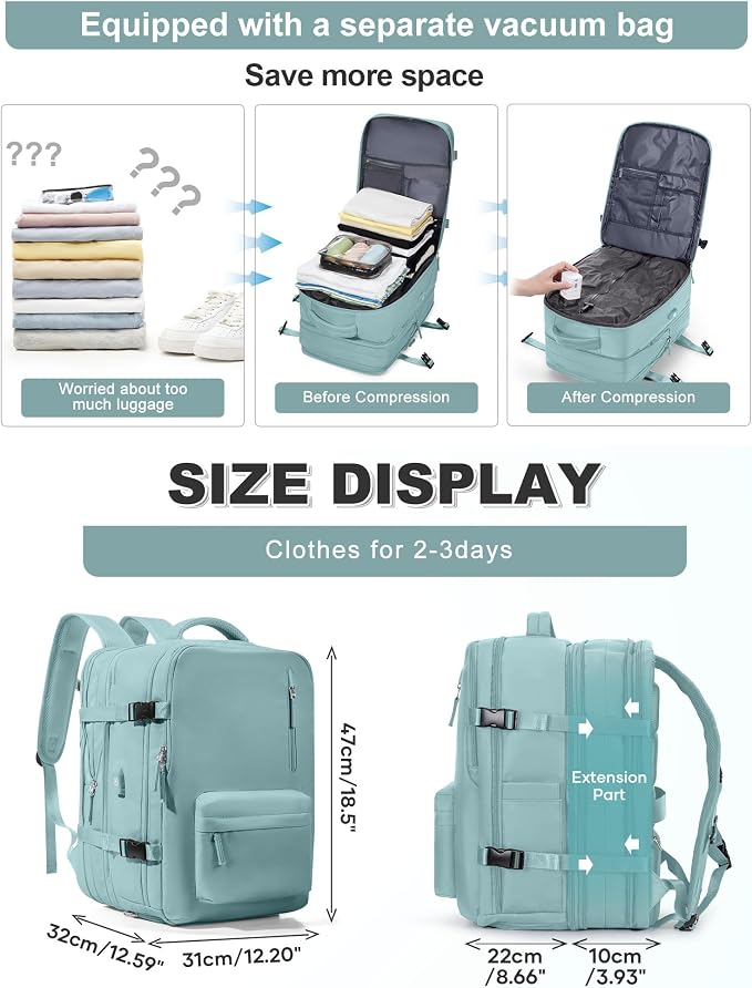 VGCUB Vacuum Backpack Travel with Pump, Vacuum Seal Compression Bags Laptop Backpack Personal Item - Image 2