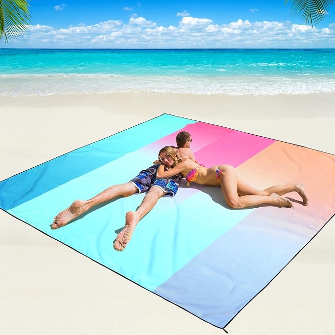 WIWIGO Beach Blanket Waterproof Sandproof Beach Mat 79" X 83"/10'x9'for 2-8 Adults Quick Drying Outdoor Picnic Mat Beach Accessories for Travel, Camping, Hiking by WIWIGO