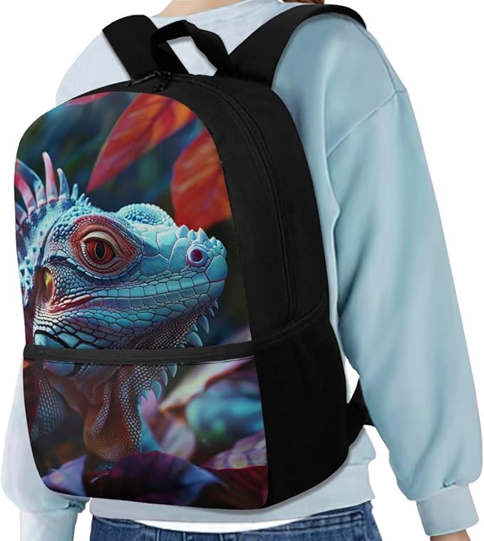Dragon Lizard Backpack for Kids Boys Backpack with Lunch Box Water Bottle Bag and Big Pencil Case 4PCS Set Bookbag with Front Pocket for School Teens 17" Large School Bag with Side Pocket - Image 2