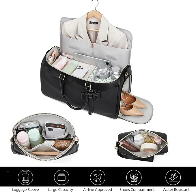 Garment Bags for Travel,45L Carry on Convertible Garment Duffle bag for Men Women - 3 in 1 Hanging Suit Travel Bag with Shoulder Strap (Black-A) - Image 2