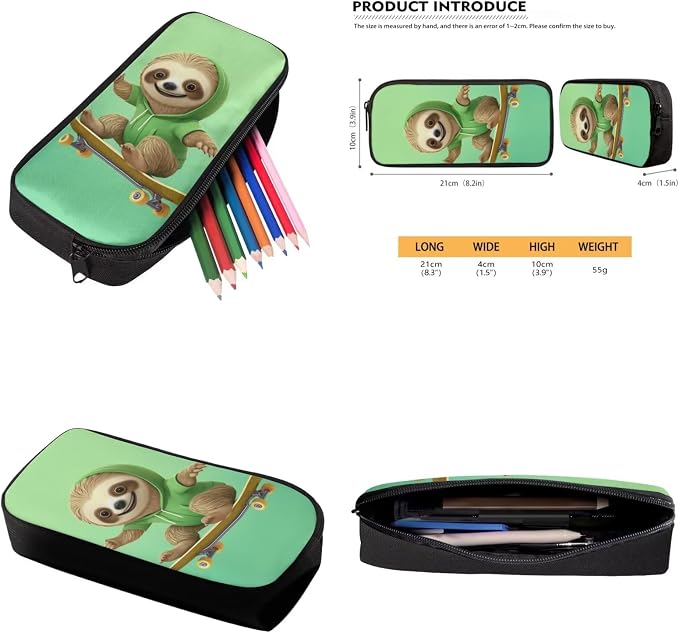Skateboard Sloth Backpack for Boys Girls Backpack with Lunch Box Water Bottle Holder and Soft Pencil Case 4PCS Set Bookbag with Compartments for School 17 inch Sturdy School Bag for Kids - Image 6