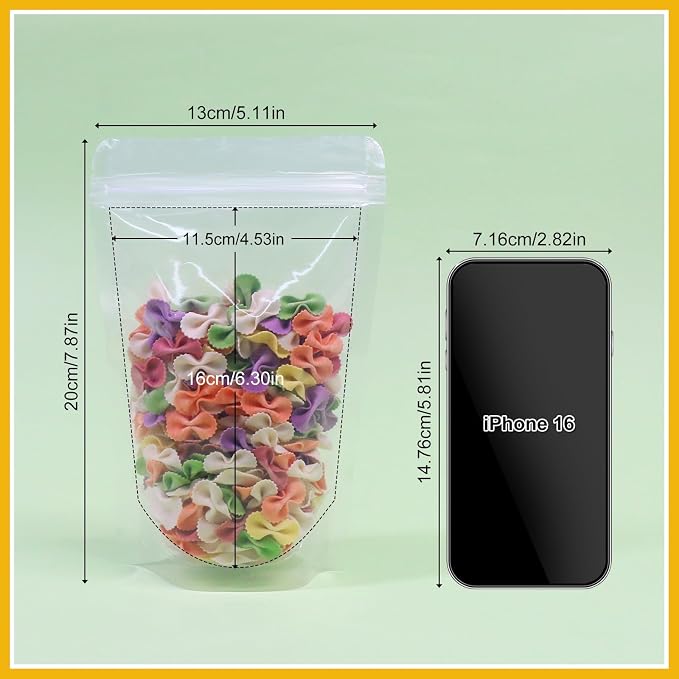 SumDirect 100pcs 5.1x7.8 Inches Clear Stand Up Food Bags, Resealable Zipper Stand-up Reusable Food Pouches Snack Packing Bag with Tear Notch Heat Resealable for Storing, Cookie, Snack Tea and Drinking - Image 2