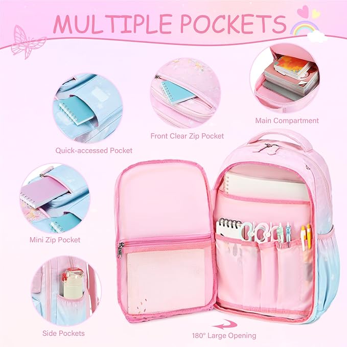 ACESAK Kids Backpack for Girls, Mermaid Backpack Set with Over-ear headphones, Lunch Bag Set for School, Girls Backpack for Elementary Middle school Teen Student(Pink Blue) - Image 3