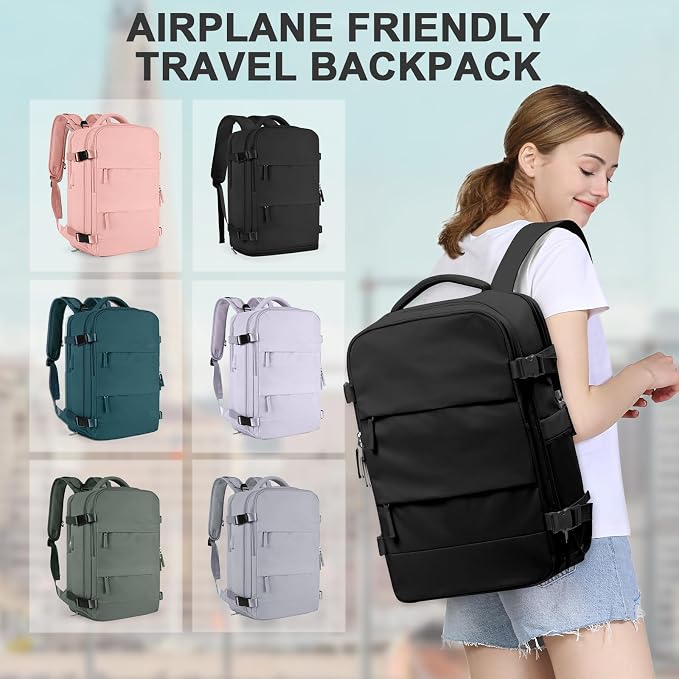 coowoz Travel Backpack For Women Men,Carry On Backpack,Hiking Backpack Waterproof Outdoor Sports Rucksack Casual Daypack Travel Essentials(Black) 25L - Image 7