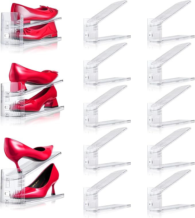 Adjustable Shoe Slots Organizer,10PACK Transparent Shoe Stackers Shoe Rack Holder Shoe Space Savers Double Layer Stack Shoe Racks for Closet Organization(Transparent) by TOOKNIN