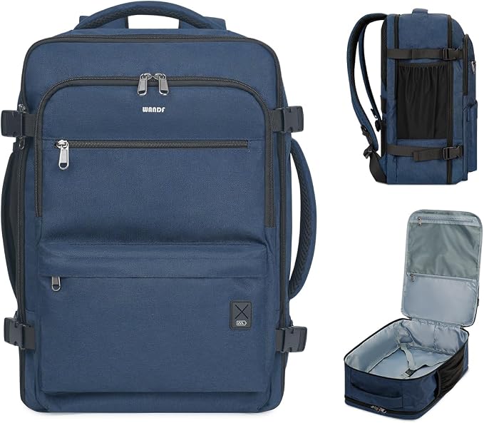 WANDF Travel Backpack For Spirit Airlines Personal Item Bag 18x14x8 with Wet Pocket, 17 Inch Laptop Backpack for Men Women | Frontier Airline Underseat Fit, Fits 17" Laptop, 180°Opening, Travel Backpack by WANDF