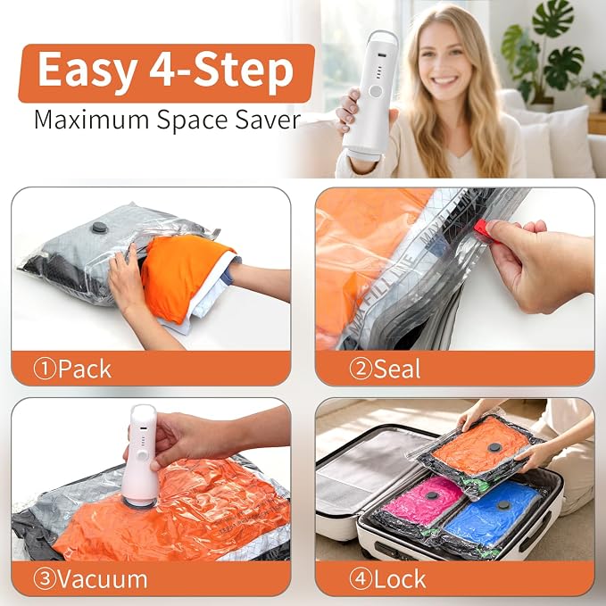 Vacuum Seal Bags for Clothing Travel Space Saver Storage with Pump Electric | Vacuum Storage Bags for Clothes, Luggage, Suitcase, Seasonal Storage Compression Packing Organizer, 18 Combo Travel Size - Image 8
