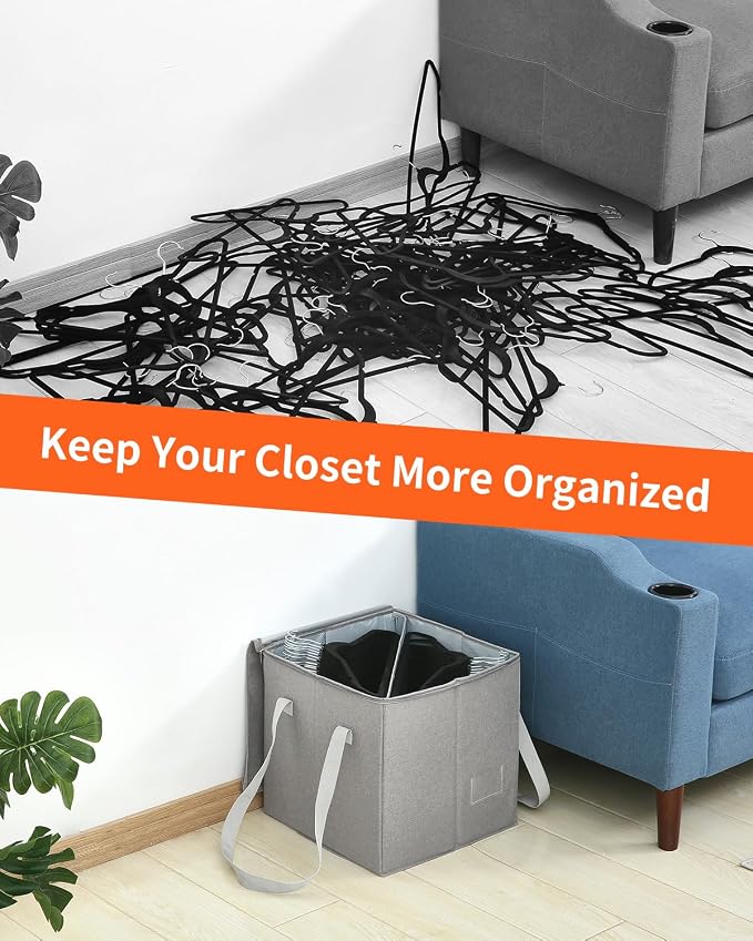 Qozary 2 Pack Clothes Hanger Organizer Bag-Rigid Hanger Storage Containers with Lid for Dustproof, Large Hanger Holder, Hanger Caddy Organizer Box with Handle-Keep Hangers Separate - Image 6