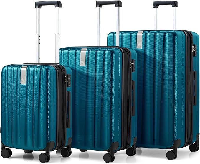 Hanke Expandable Hardshell Luggage Sets 3 piece Carry On Luggage with Wheels Suitcases Lightweight Checked Tsa Luggage Rolling Large Suitcase Travel Luggage Bag Woman Men 20/24/29 Inch(Caribbean Blue) by Hanke