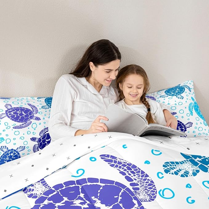 Erosebridal Sea Turtle Down Comforter Queen Size, Kids Bohemian Tortoise Comforter Set, Ocean Life Blue Sea Duvet Insert Underwater Word Bedding Comforters for Children Boys Girls Teens Bedroom - Image 4