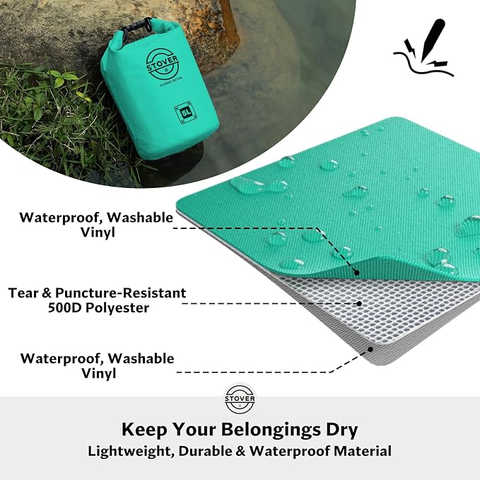 STOVER 5/10/25/30/40L Waterproof Dry Bag, Small Lightweight Roll Top Dry Bag Backpack w/Waterproof Phone Case, Kayaking, Travel, Hiking, Fishing, Tubing, Camping, the Beach, Men/Women (Teal) - Image 2