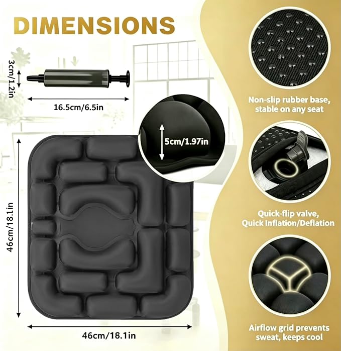 Sondor Travel Cushion, Upgraded Ergonomic 3D Airbags for Long Sitting | Inflatable pad for Airplane, Car, Office & Wheelchair; Built-in press valve, multi-chamber boosts airflow & eases hip strain - Image 2