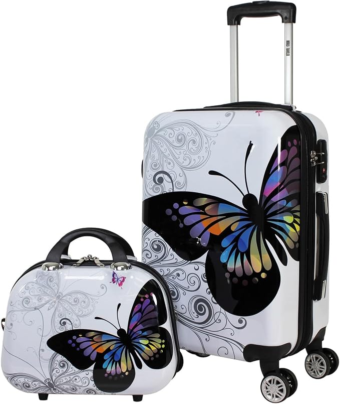 World Traveler Butterfly 2-Piece Carry-On Polycarbonate Hardside Expandable Spinner Luggage Set by WorldTraveler