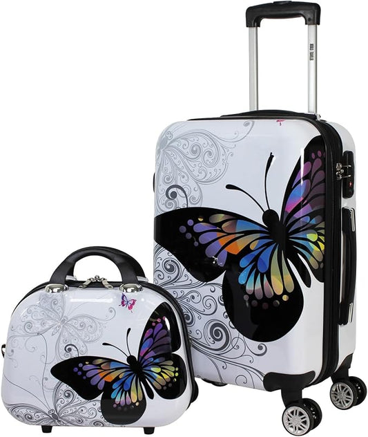 World Traveler Butterfly 2-Piece Carry-On Polycarbonate Hardside Expandable Spinner Luggage Set by WorldTraveler