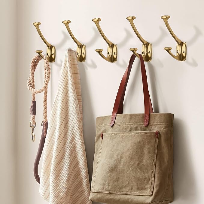 5 Pack Champagne Brozne Hooks Decorative Heavy Duty Solid Large Coat Hooks for Towel Hanging Coats Robe Wall Mounted Towel Bags Door Back Bathroom Wall Hook. - Image 4