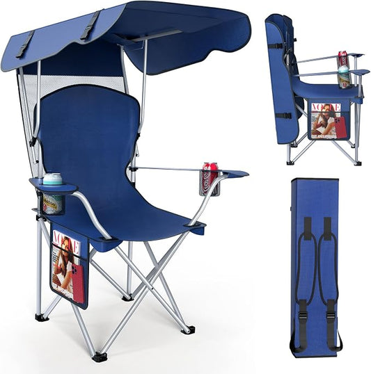 VTOY Portable Camping Chair with Canopy - Folding Chair with Canopy, Durable 600D Oxford Canopy Chair for Camping, Beach, Picnics, Fishing & Sports by VTOY