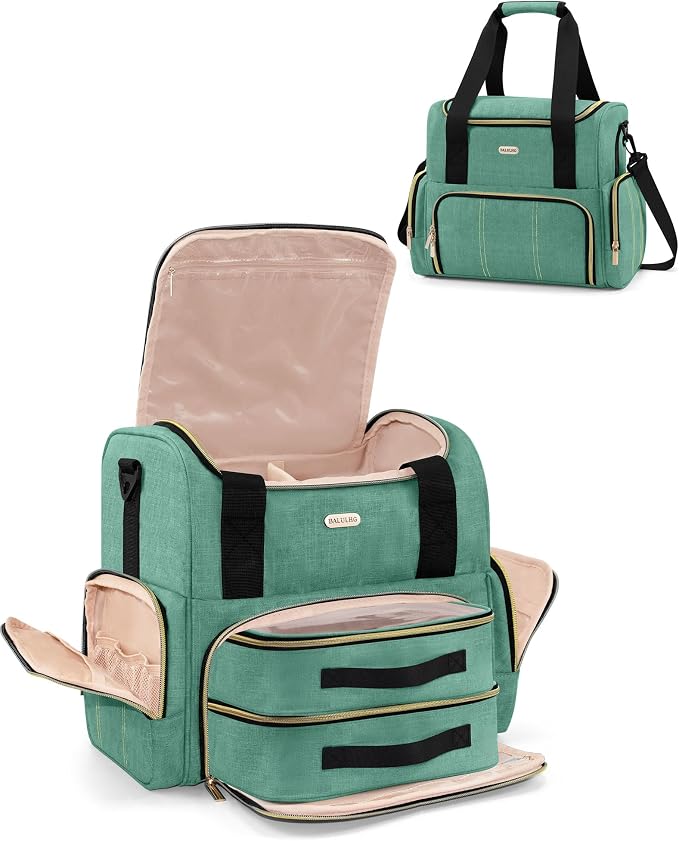 BALULHG Large Travel Makeup Bag with 2 Removable Cases, Cosmetic Bag with Multiple Storage Sections, with Multiple Storage Sections,Double Layer Big Travel Make Up Organizer Case,Travel Toiletry Bag by BALULHG