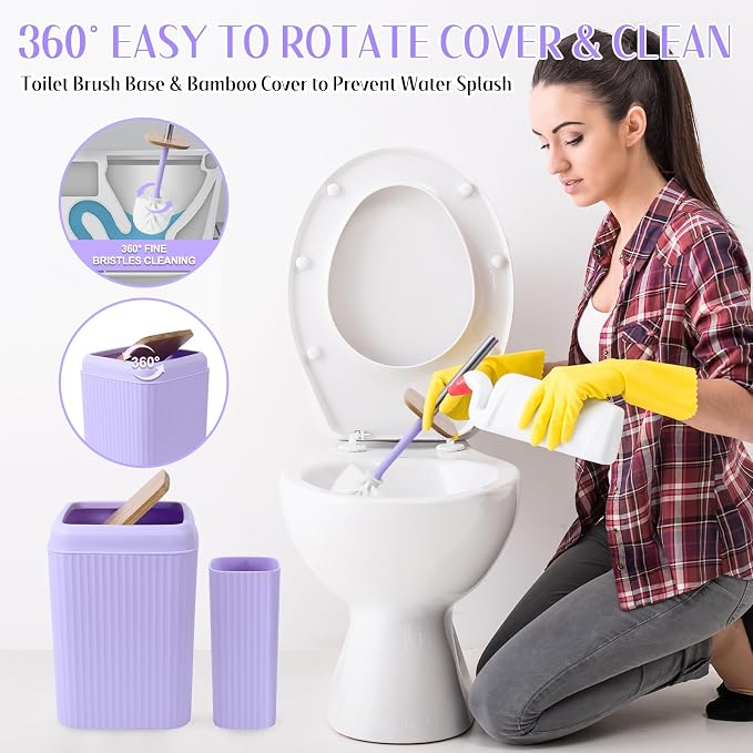 Light Purple Bathroom Accessories Set 17PCS Bathroom Set with Trash Can 3PCS Lotion Soap Dispenser, Toothbrush Holder, Soap Dish,Tumbler Cup,6PCS Wood Tags Bath Accessories with Tray for Bathroom - Image 4