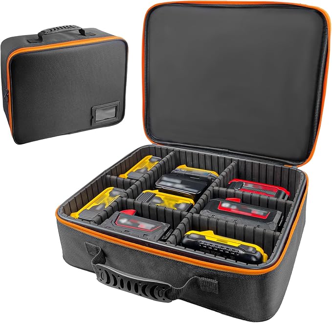 Extra Large Hard Tool Battery Carrying Case fits for Dewalt/Milwaukee/Makita 20V/60V/12V/18VBattery & Charger, Portable Power Tool Box Storage Bag with Adjustable Dividers for Accessories Organizer by Yamto
