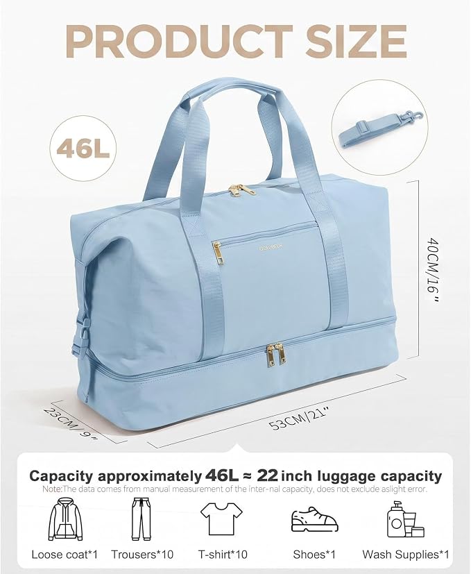 Oeihuivt Weekender Bags for Women - 21 Inch Large Travel Duffel Bag 2-Piece Set with Shoe Compartment, Heavy-Duty Canvas Leather Carry On Overnight Tote (JC -B-light blue) - Image 3