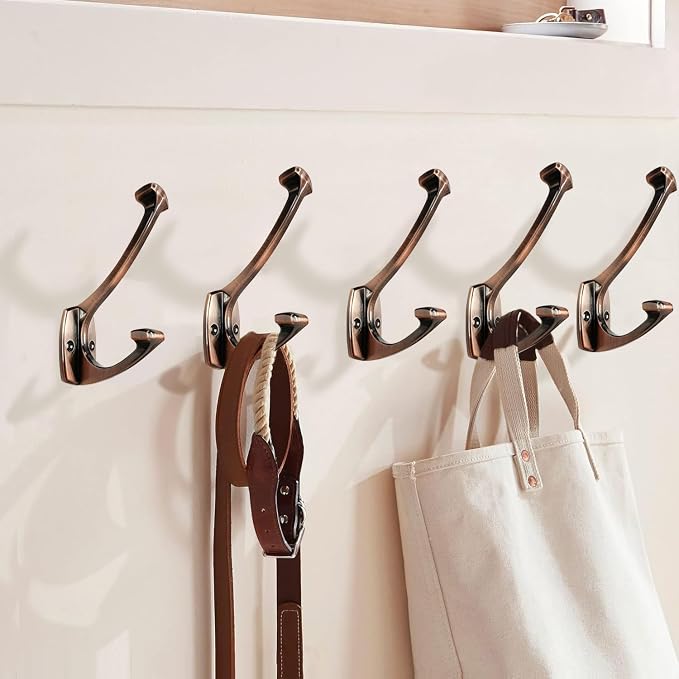 5 Pack Antique Copper Hooks Decorative Heavy Duty Solid Large Coat Hooks for Towel Hanging Coats Robe Wall Mounted Towel Bags Door Back Bathroom wall Hook. - Image 4