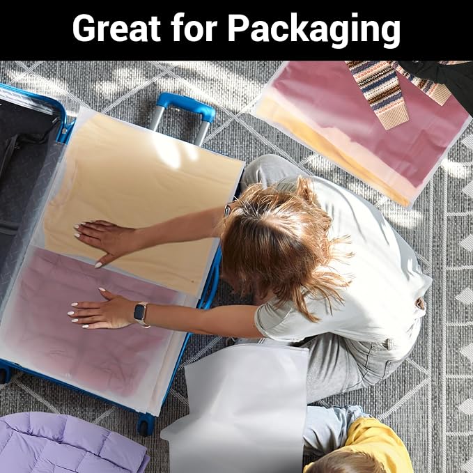 Clothing Bags, 50 Count 20x24 inch Jumbo Extra Large Frosted Zipper Plastic Bags for Clothes, Sweater Dress, Backpack, Blanket, T Shirt Packaging Shipping, 3 Mil, with Vent Holes - Image 4