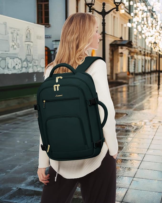 LOVEVOOK Carry On Travel Backpack For Women Men Flight Approved, 40L Personal Item Backpack for Airplanes, Business Weekender Overnight Daypack Fits 17 Inch Laptop, With 2 Packing Cubes, Dark Green - Image 7