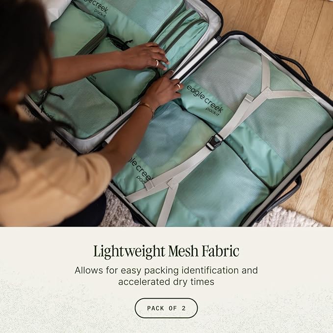 Eagle Creek Pack-It Reveal Compression Cube Set - Compact Packing Cube Set for Travel - Durable Suitcase Organizers - Sustainable Materials - Easy-Grab Zipper Pulls - Small/Medium - Willow Green - Image 3