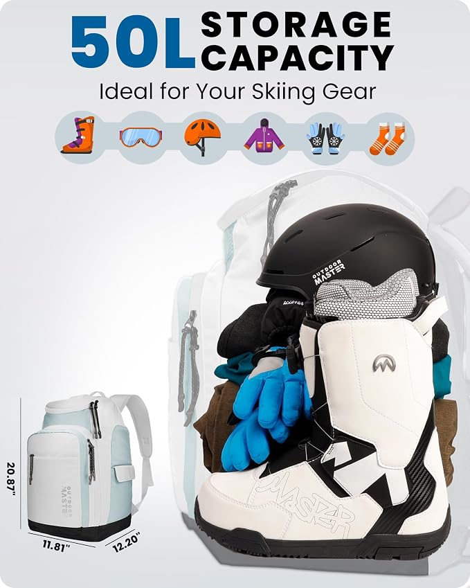 OutdoorMaster Ski Boot Bag, Ski and Snowboard Boots Travel Backpack with separate compartments for Helmet, Ski Shoes, Goggles, Gloves, and Accessories, Splash proof Exterior & Bottom - Image 2