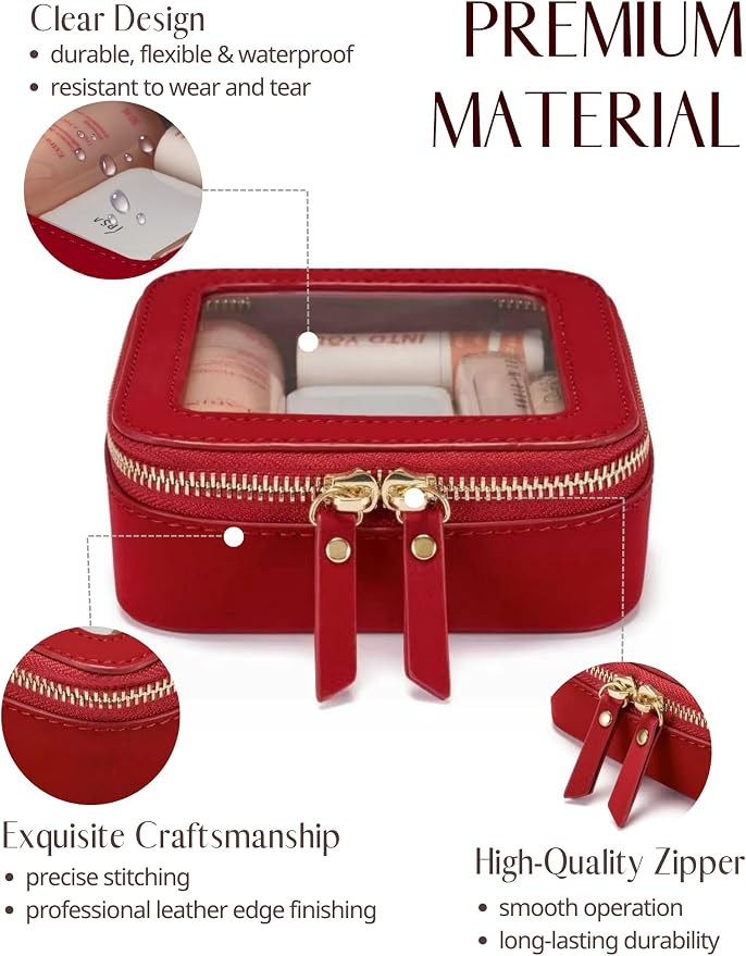Popvibe Clear Makeup Bag Travel Cosmetic Case Toiletry Bag with Zipper, Portable Make Up Organizer Traveling Compact Car Bag for Essentials, Red, Mini - Image 2