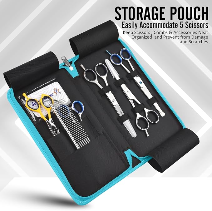 Leather 5 Scissor & Shear Storage Case for Hairstylist - Hairdresser -Scissor Holder Perfect for home-saloon use (TURQUOISE) - Image 2