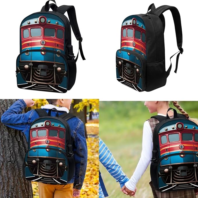 Kids Cartoon Train Backpack Set, Lightweight School Backpacks for Kids Elementary Bookbag for Students with Adjustable Strap, 3pcs with Lunch Box And Pencil Case - Image 2