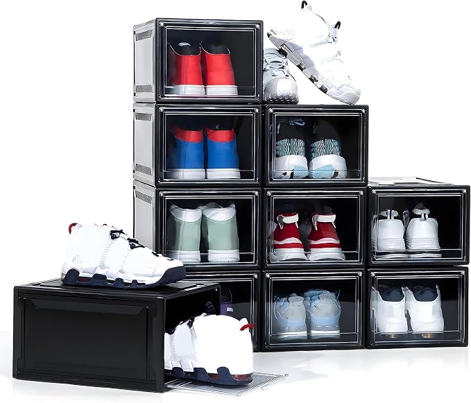 MMBABY 12 Pack Acrylic Black Shoe Boxes– Ultra Plastic Stackable Sneaker Storage For Sneakerhead. Professional Grade Shoe Display Case with Clear Magnetic Door.Fits US Size 15 - Image 5