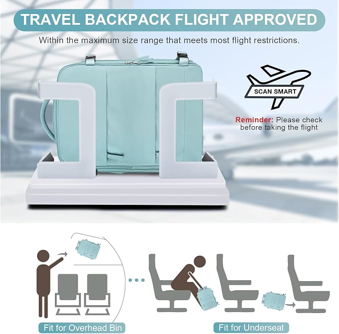Large Travel Backpack Carry on Flight Approved Mochila De Viaje Carry on Backpack for Airplanes Spirit Airlines Personal Item Bag 18x14x8 Inches Travel Bag Traveling Backpack for Women Men Light Blue - Image 2
