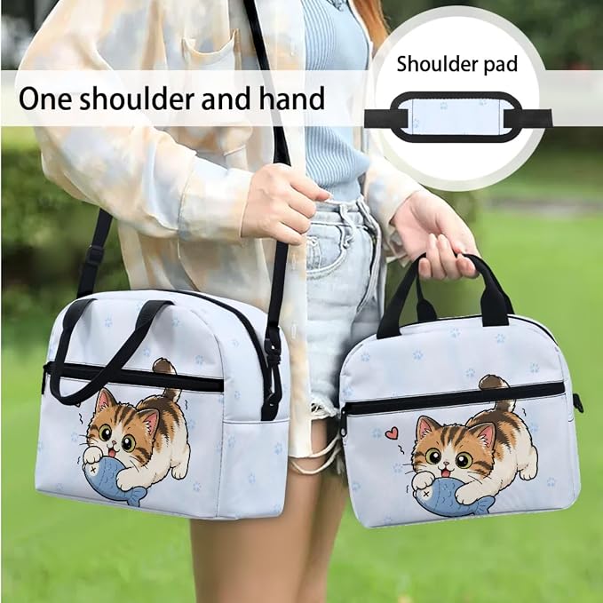 Cute Cat Fish Kids Backpack for Boys Girls, Blue Paw School Bookbag Set 4 in 1, Kids School Book Bag Schoolbag Lunch Box Pencil Case Water Bottle Holder for Elementary Senior Year School - Image 3