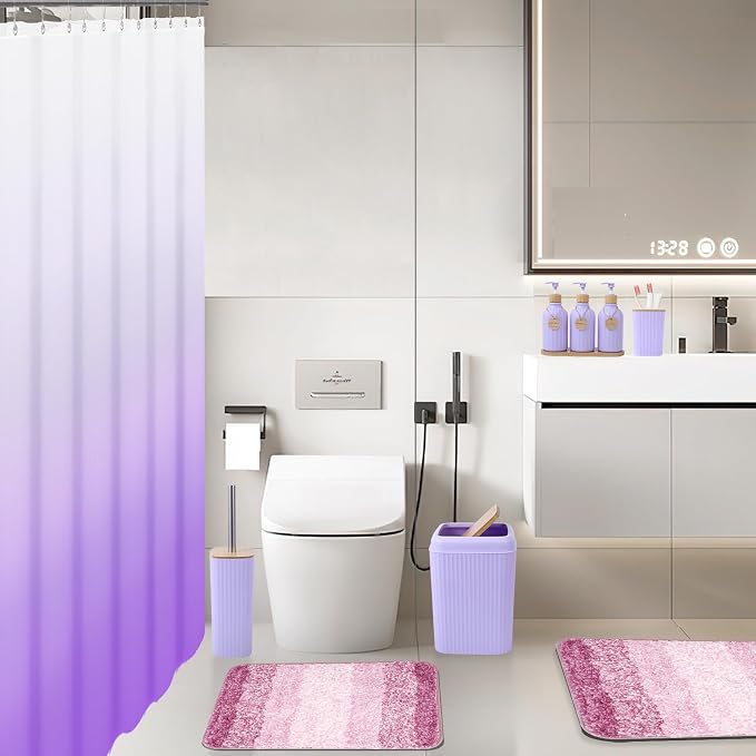 32PCS Bathroom Sets with Shower Curtain and Rugs Purple Bathroom Accessories Shower Curtain Set Bathroom Accessories Bathroom Decor - Image 6